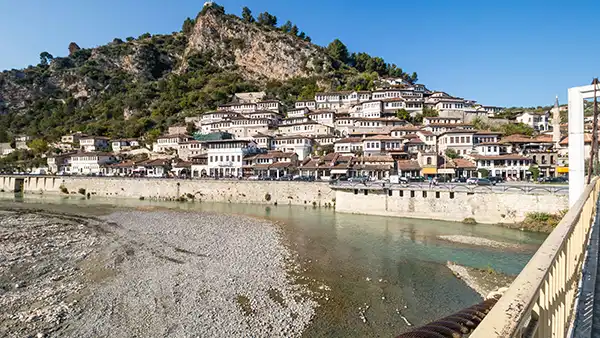 Ottoman houses climbing the hillside in UNESCO-listed Berat, Albania