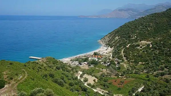 Borsh beach and long Ionian coastline on the Albanian Riviera