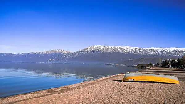 Pogradec waterfront beside Lake Ohrid in southeast Albania