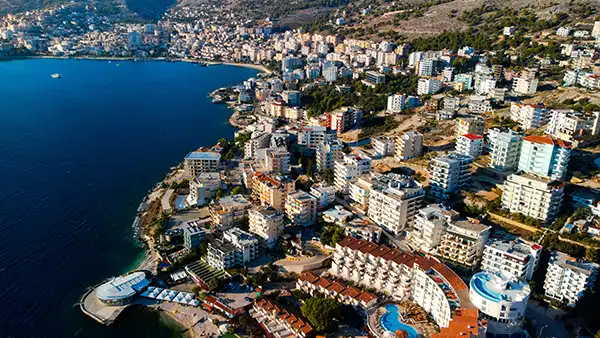 Saranda waterfront and Ionian Sea on the southern coast of Albania