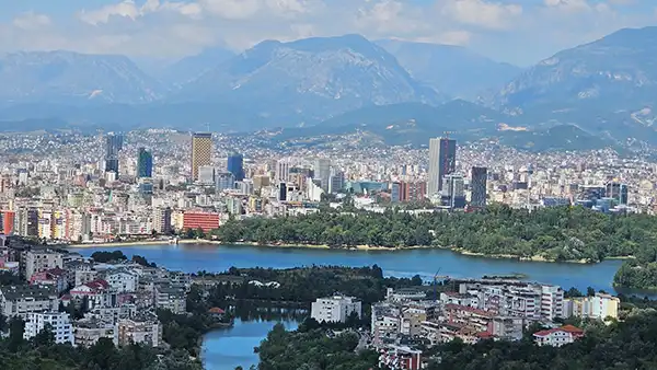 Tirana cityscape and colorful architecture in the capital of Albania