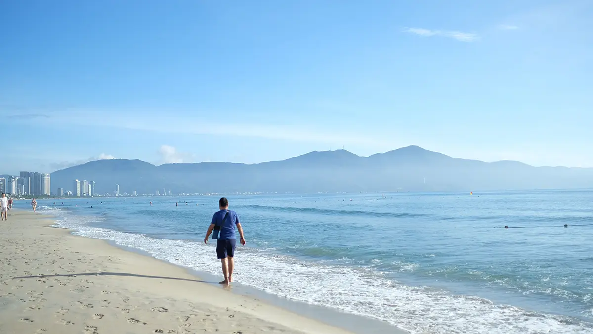 Beach and city skyline in Da Nang Vietnam