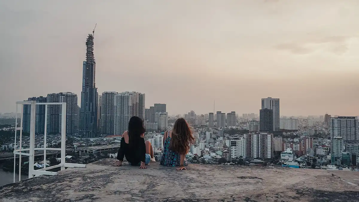 Ho Chi Minh City skyline during a longer Vietnam backpacking route