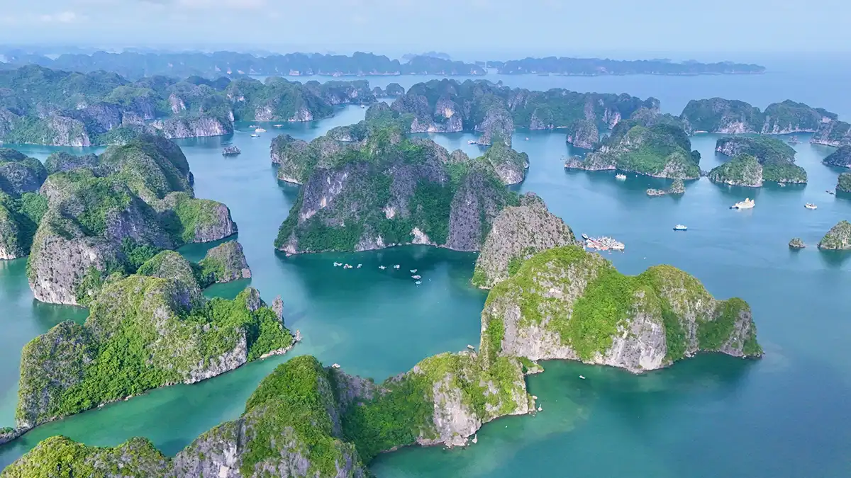 Limestone islands in Lan Ha Bay on a Vietnam backpacking route