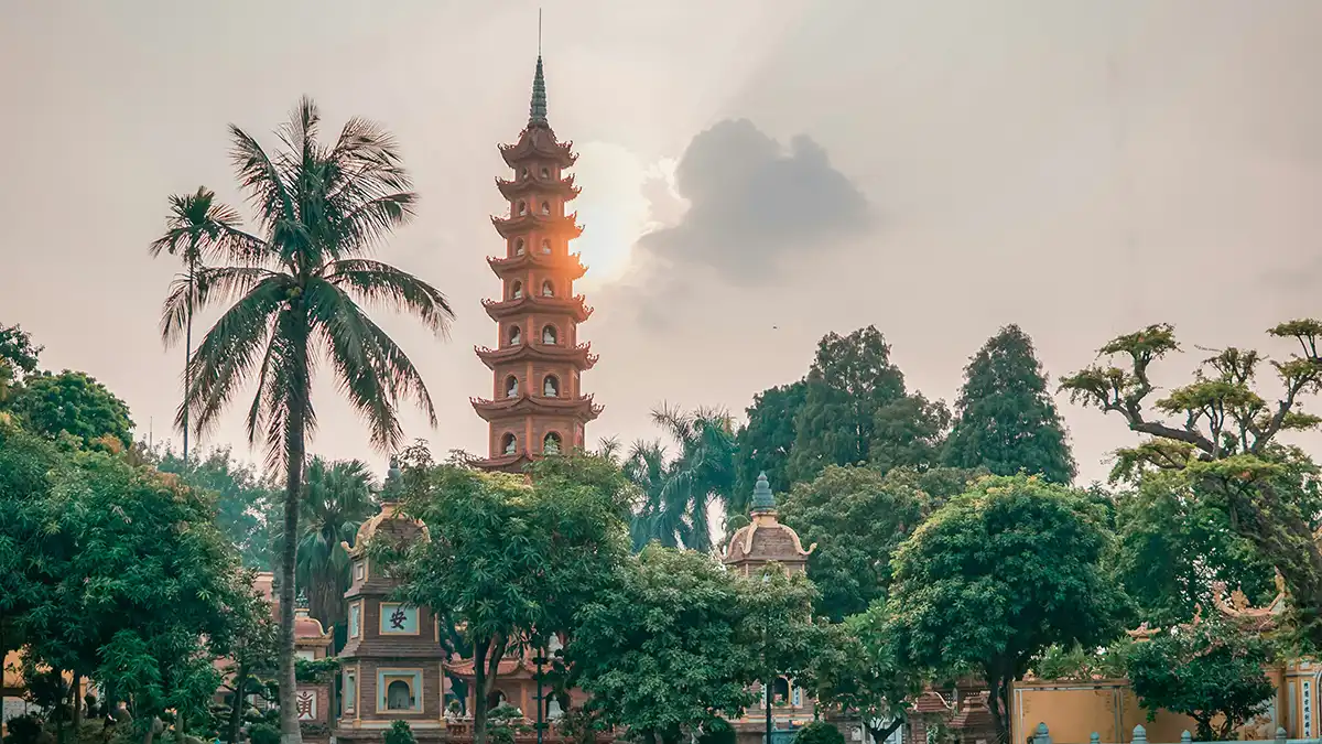 Tran Quoc Pagoda beside West Lake in Hanoi