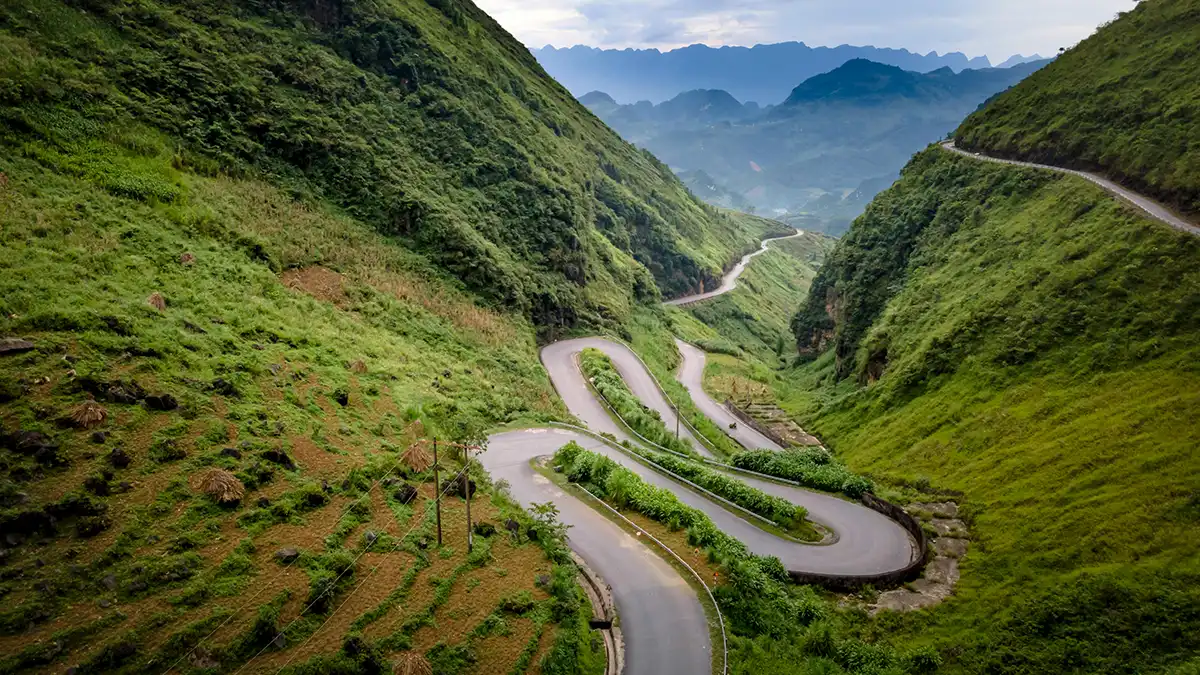 Mountain road on the Ha Giang Loop in northern Vietnam