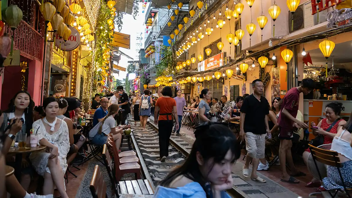 Hanoi Old Quarter street scene during a first trip to Vietnam