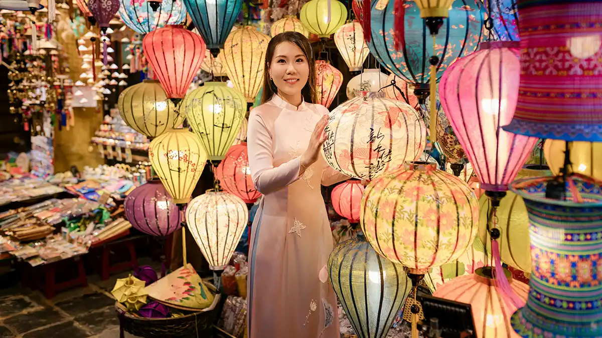 Hoi An old town lantern street on a first Vietnam trip