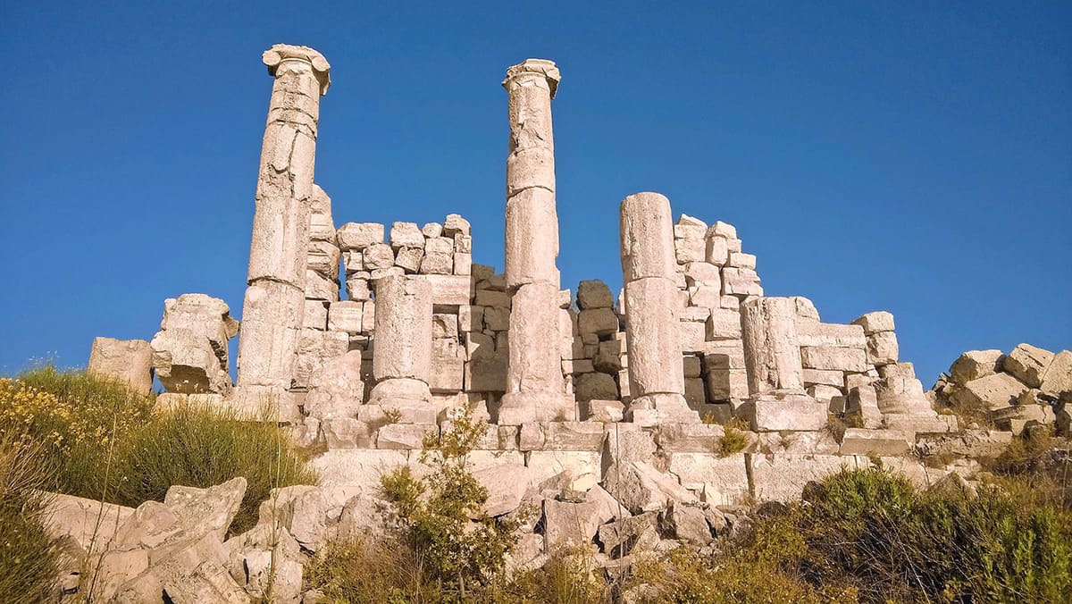 Ancient Roman ruins and stone columns at Baalbek Lebanon
