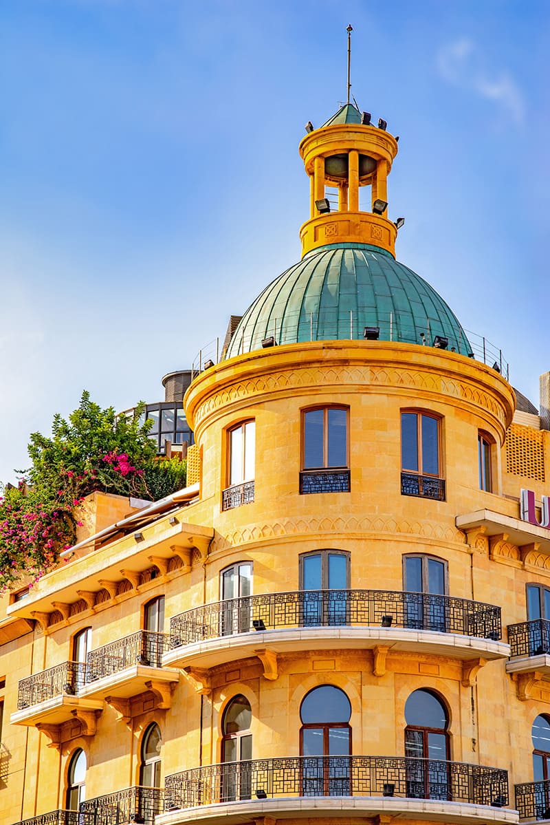 Historic yellow building facade in Beirut Lebanon