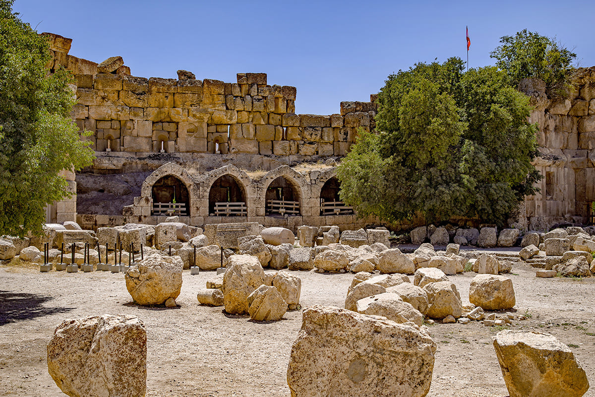 Archaeological ruins and stone walls in Byblos Lebanon
