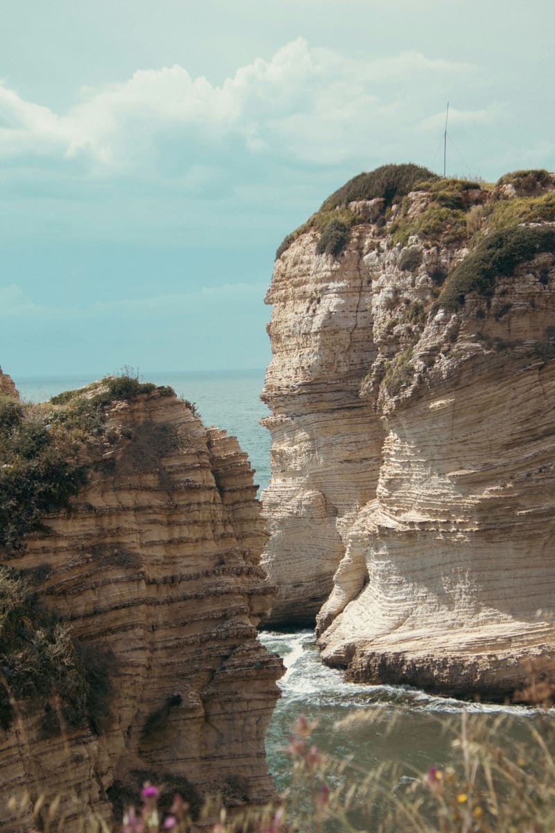 Raouche sea cliffs and rock formations on the Beirut coast in Lebanon
