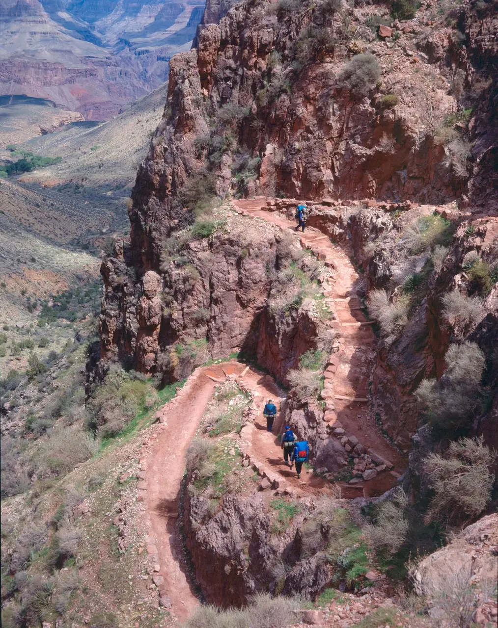 Bright Angel Trail switchbacks cut into steep canyon rock