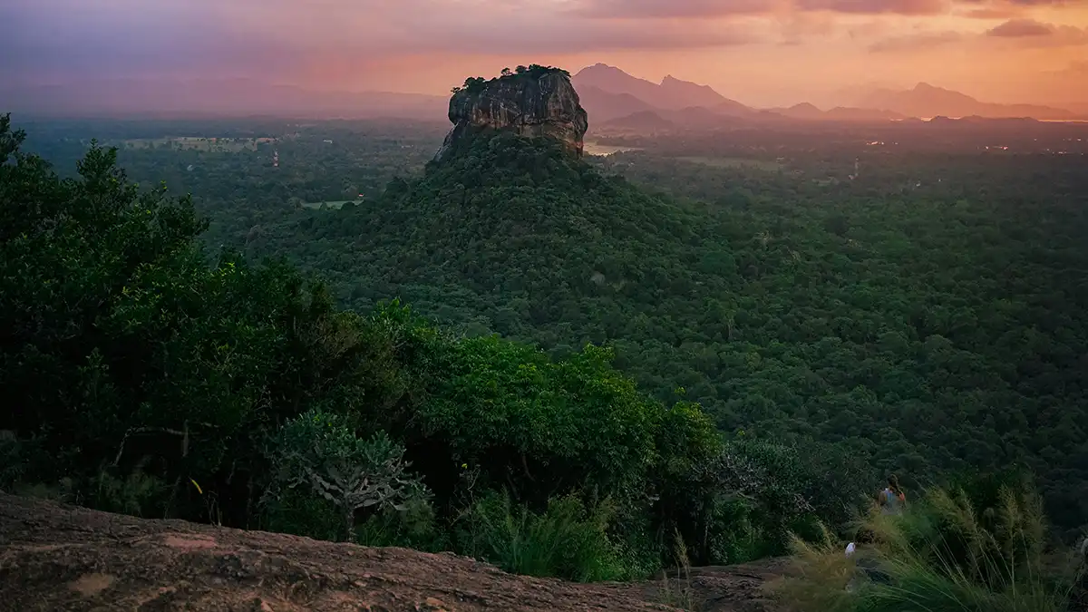 Sunrise view of Sigiriya Rock from Pidurangala
