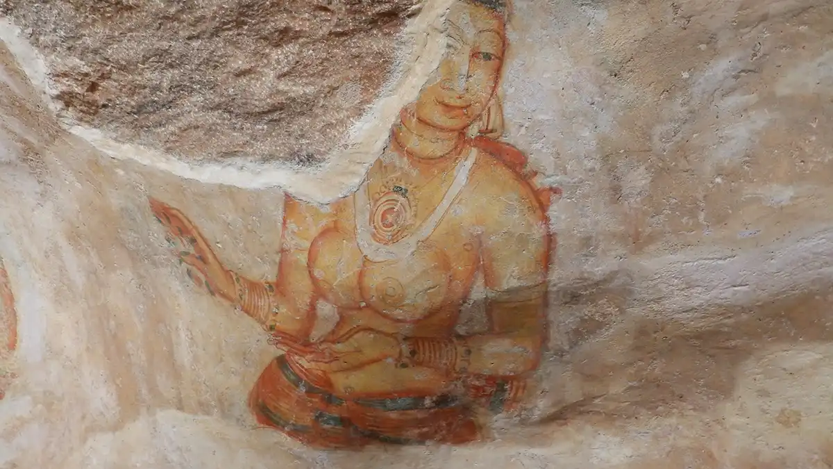 Ancient frescoes inside Sigiriya Rock Fortress in Sri Lanka