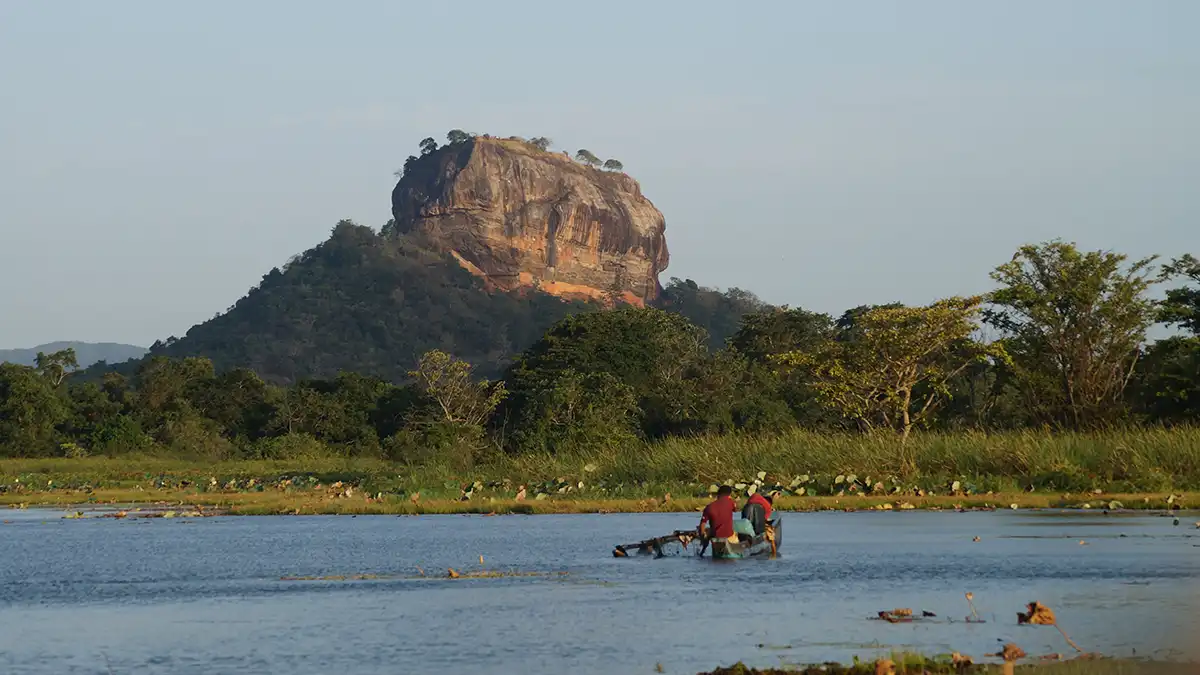 Village lake view with Sigiriya Rock in the background