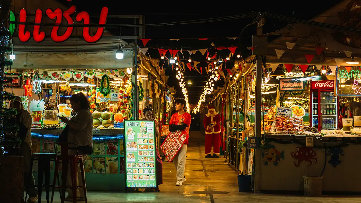 Street food stalls at night in Bangkok