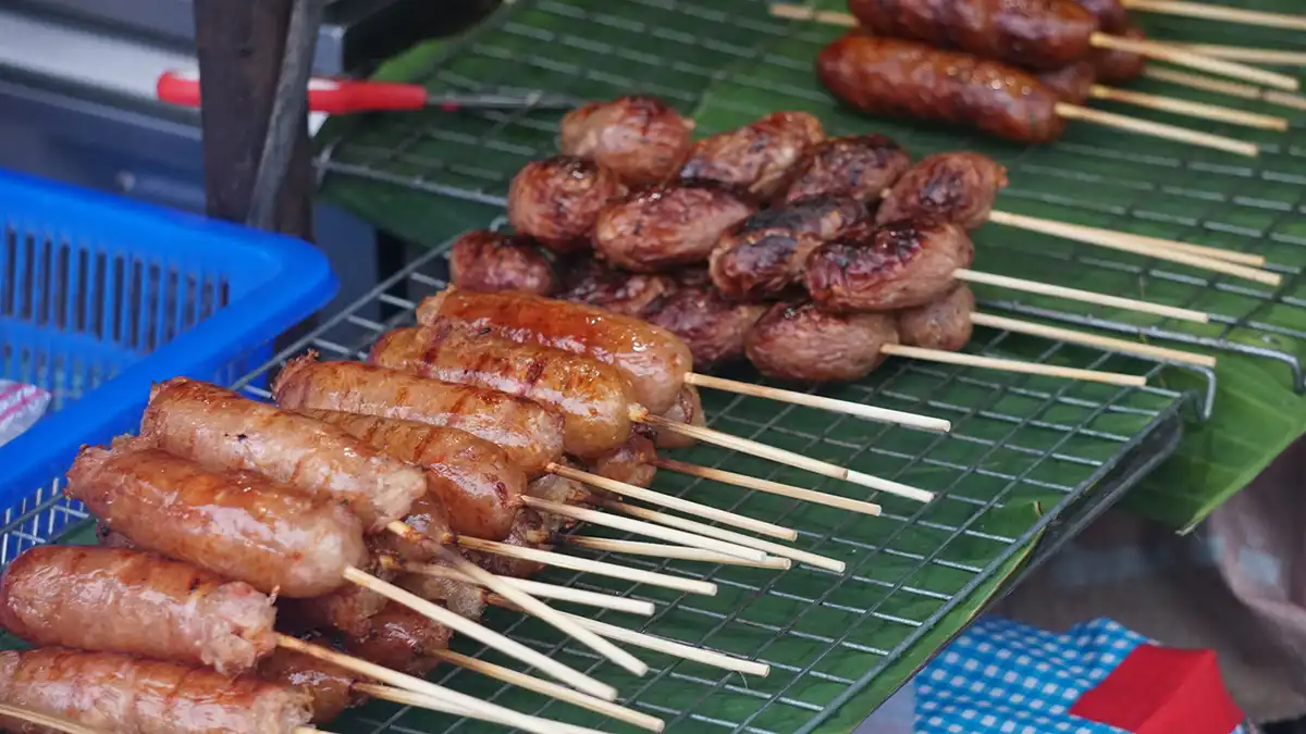 Food stalls at a night market in Chiang Mai