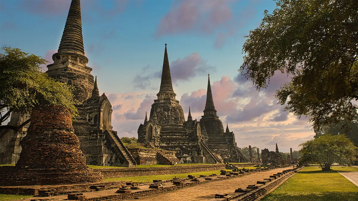 Historic temple ruins in Ayutthaya Historical Park