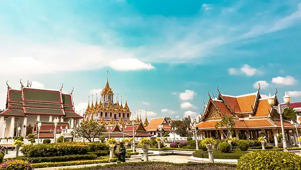 Bangkok skyline and river area for a first-time Thailand travel guide