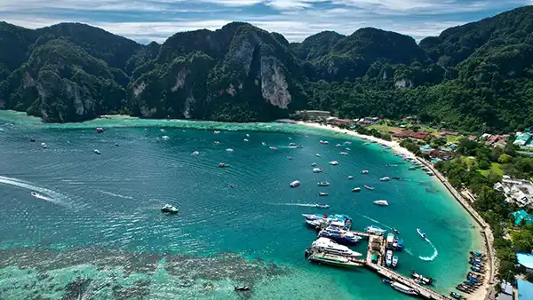 Koh Phi Phi limestone islands and clear water in southern Thailand