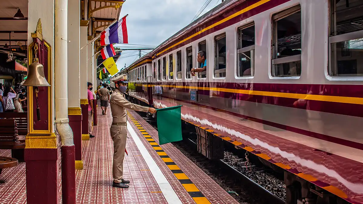 Train at a station for planning how to travel around Thailand